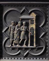 El encarcelamiento de San Juan Bautista, duodécimo panel de las Puertas del Sur del Baptisterio de San Giovanni, 1336